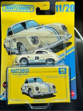 Matchbox Porsche 356A Die-Cast Car - White with Blue Stripes